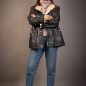 Chaqueta cuero bicolor