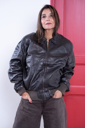 Chaqueta Cuero Bomber Café Chocolate