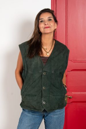 Chaqueta Cuero-Vest Gamuza Verde Botella
