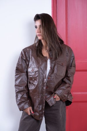 Chaqueta Cuero Cuello MAO Guinda