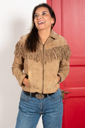 Chaqueta Cuero Flecos Café
