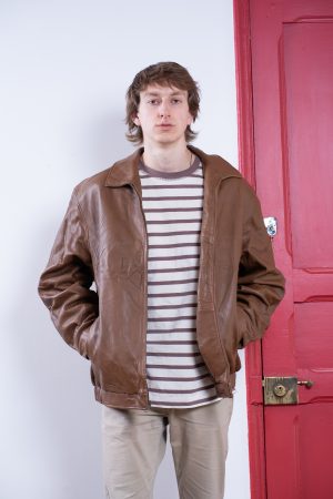 Chaqueta Cuero Bomber Café Pardo