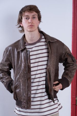 Chaqueta Cuero Bomber Café Tabaco