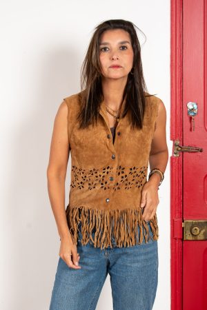 Chaqueta Cuero-Vest Color Cafe