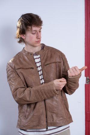Chaqueta Cuero Café Camel