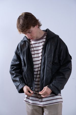 Chaqueta Cuero Bomber Gris Oscuro