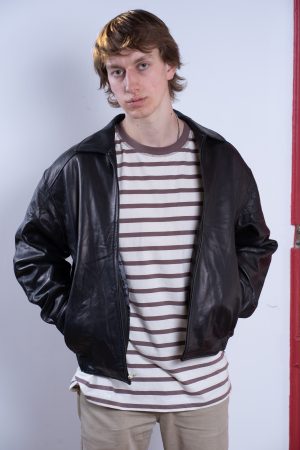 Chaqueta Cuero Bomber Negra